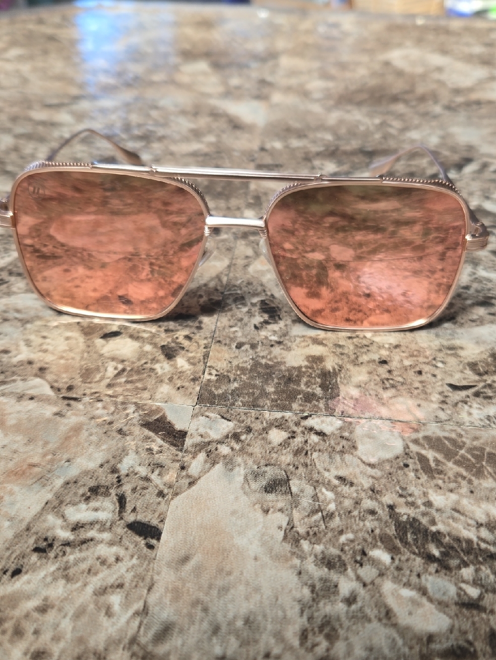Blenders Matte Champagne Women's Rose-Tinted Metal Aviator Sunglasses